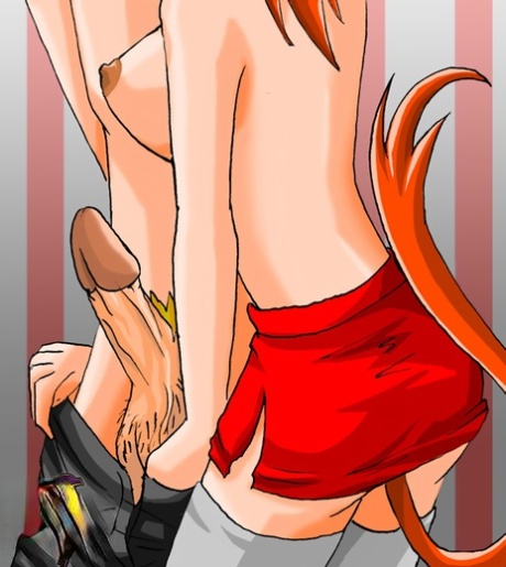 Foxy anime shemale fucks a cute blonde dude's ass and mouth on the desk