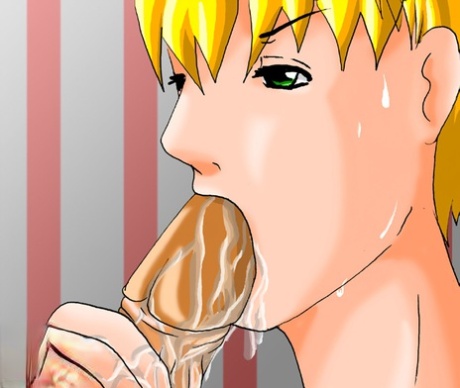 Foxy anime shemale fucks a cute blonde dude's ass and mouth on the desk