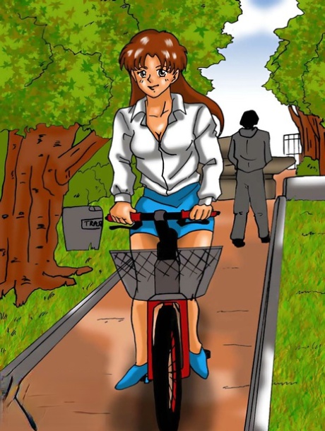 Cartoon tranny with huge tits fucks a horny stranger in the park