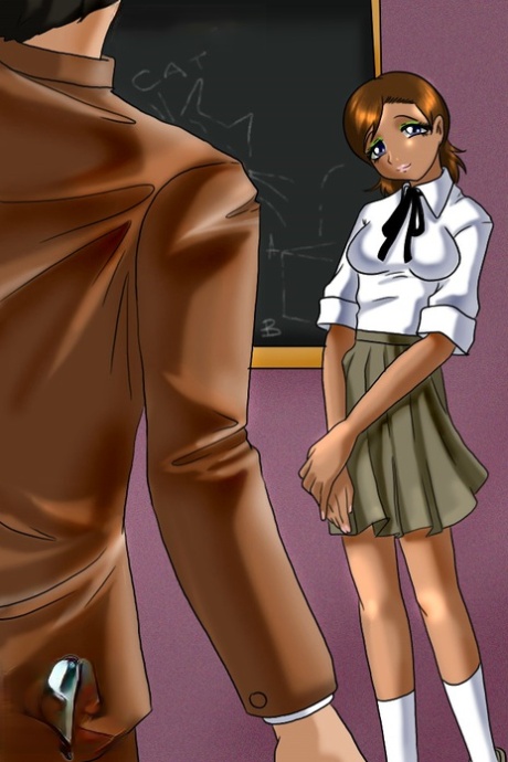 Cartoon schoolgirl tranny exposes her dick and bangs her teacher