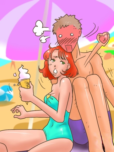 Horny animated transsexuals with big juggs fucking hot dude on the beach