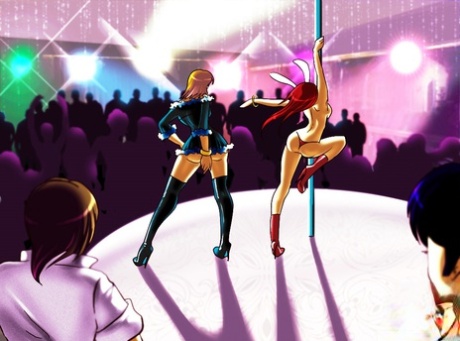 Animated tranny strippers with big breasts fuck a horny guy backstage