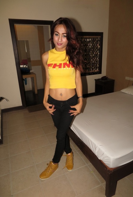 Petite shemale amateur wipes her ass after being ass fucked by a man