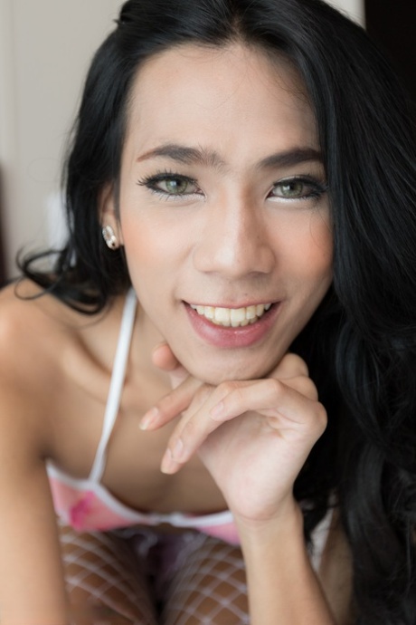 Slender ladyboy Peach pulls anal beads out of her filthy asshole